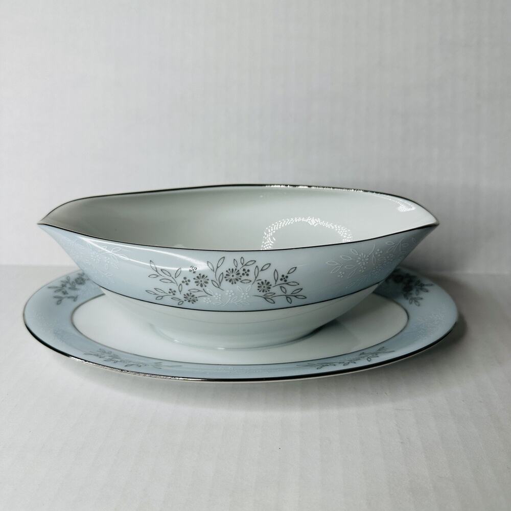 Noritake Blueridge Gravy Boat with Underplate Japan 5858 Vintage Porcelain